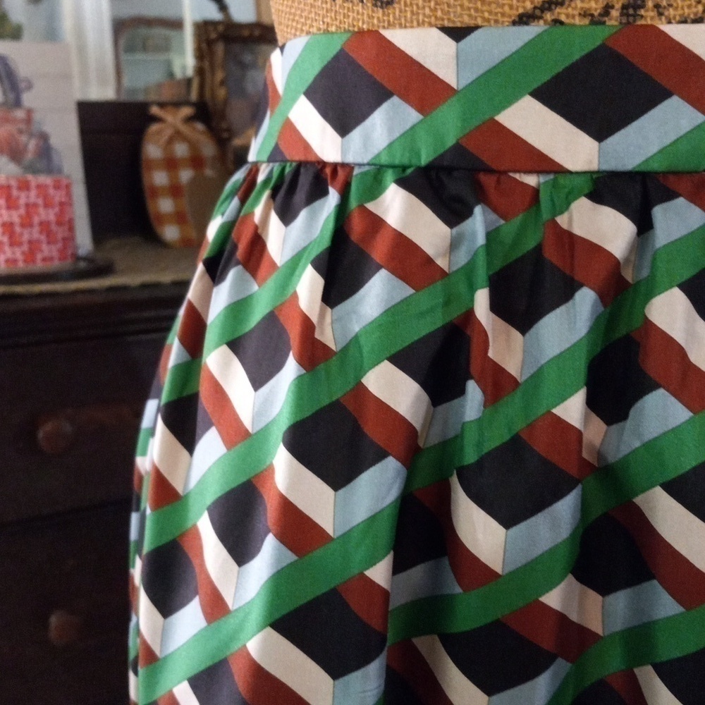 J. Crew Ratti Retro Silk Geometric Skirt in Simpatico Diamond Lattice NWT - Picture 5 of 16